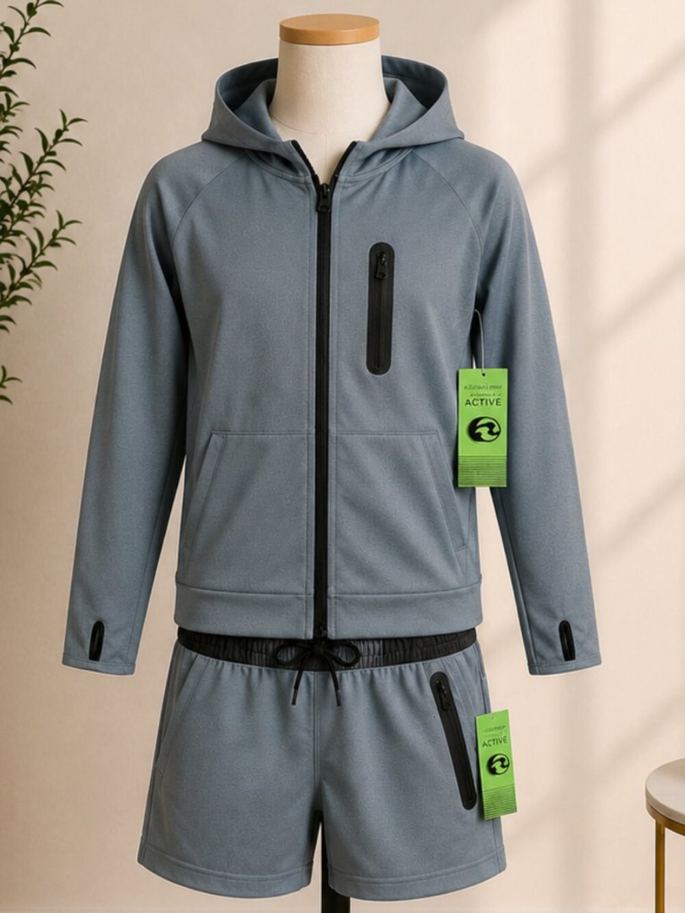 Ocean Current Active Boys 2-Piece Performance Set Gray Hoodie & Shorts Size M